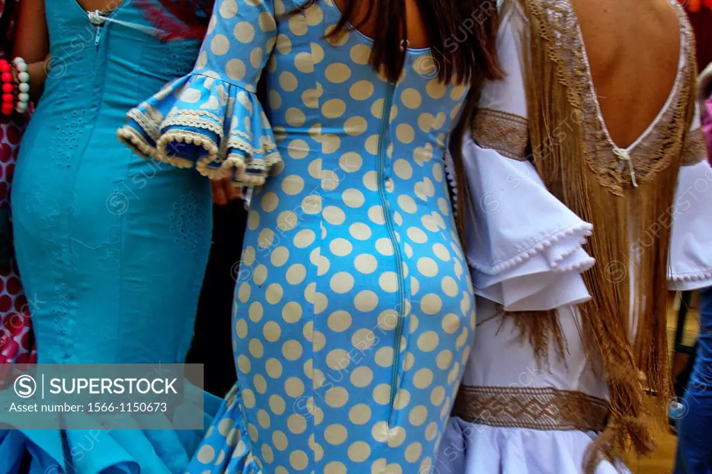 Feria de Abril, Sevilla, women wearing a traditional custome, Sevilla, Spain