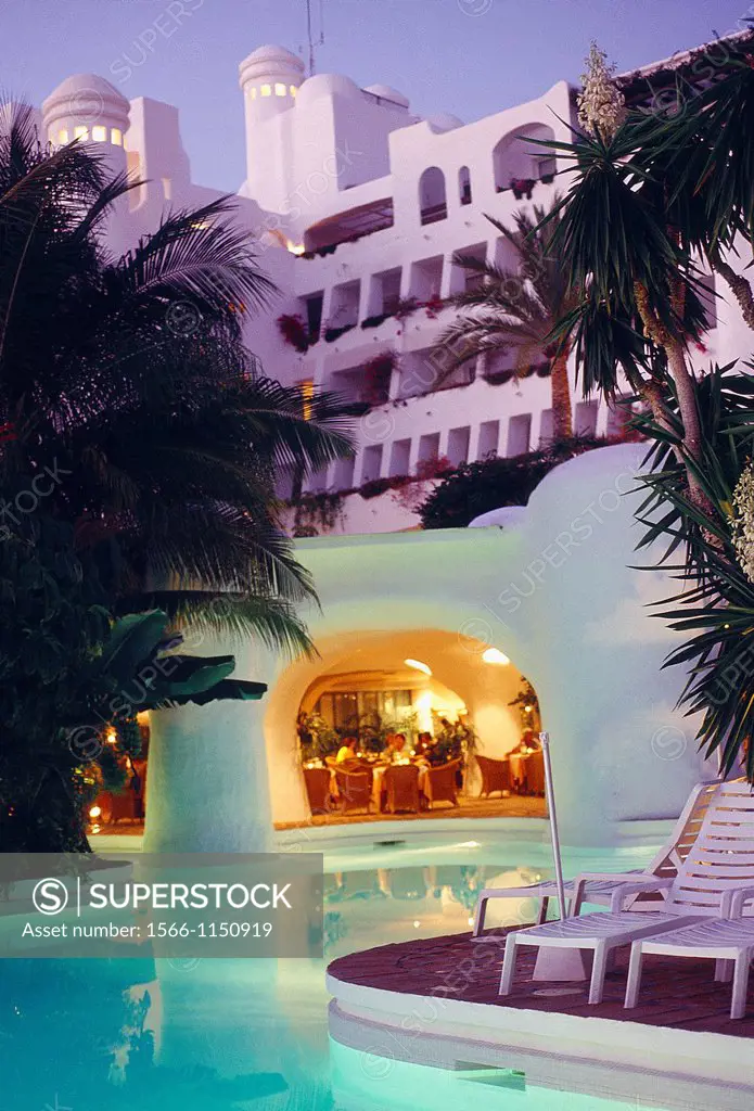 Jardin Tropical luxury hotel, night view. Tenerife island, Canary Islands, Spain.