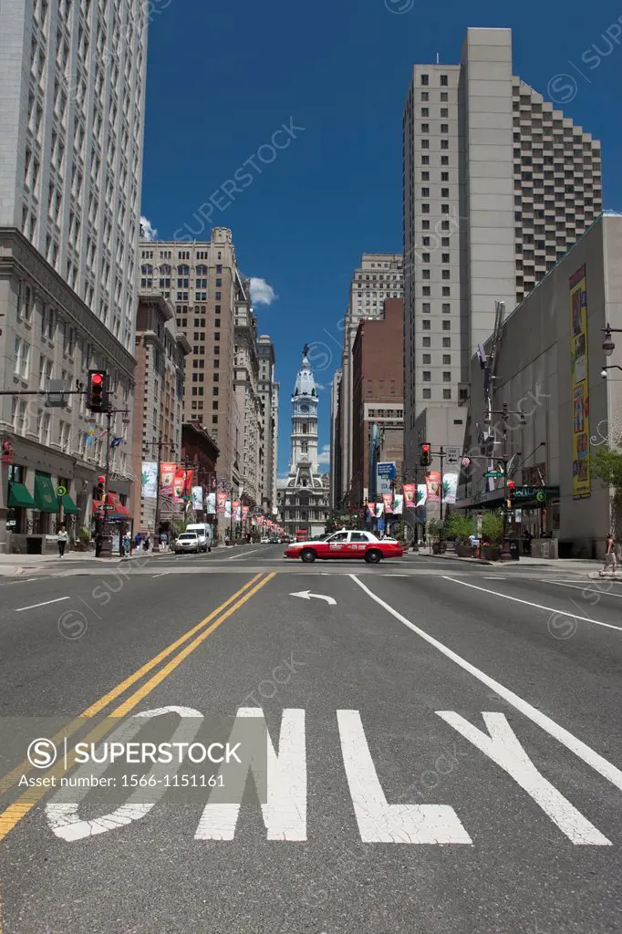 Only Left Turn Lane Broad Street City Hall Downtown Philadelphia Pennsylvania USA