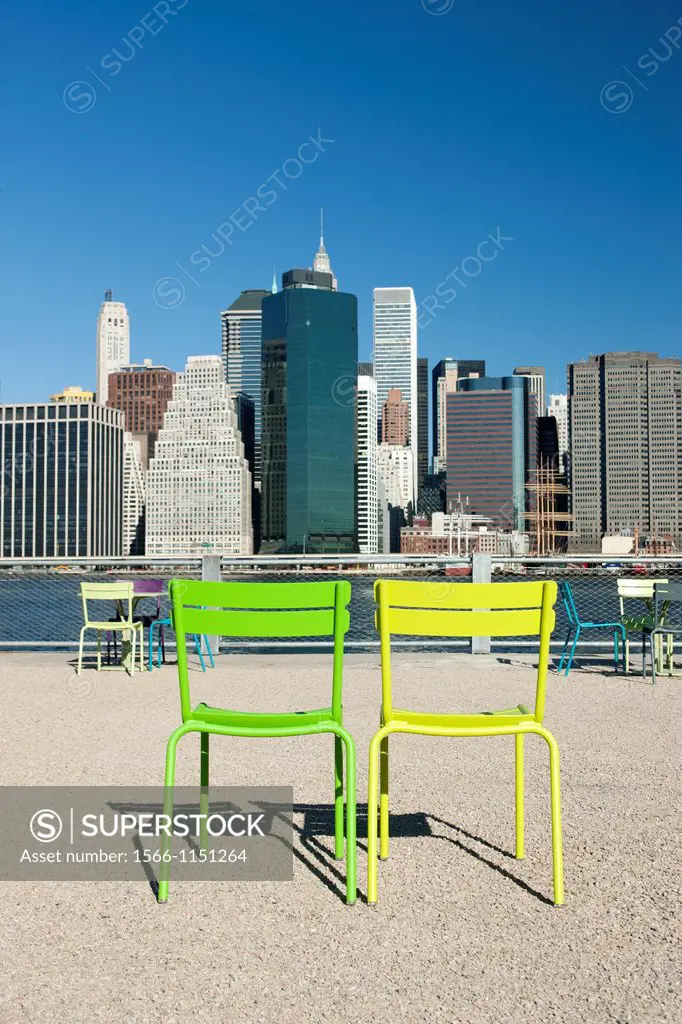 Chairs Harbor View Lawn Pier One Brooklyn  East River Manhattan New York City USA