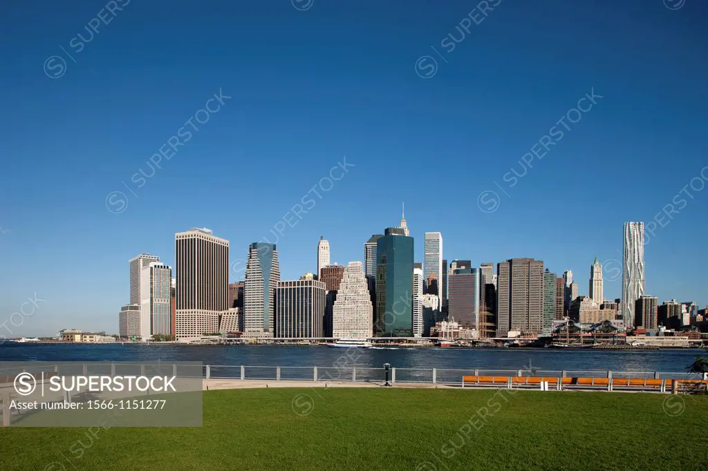 Harbor View Lawn Pier One Brooklyn East River To Manhattan Skyline New York City USA