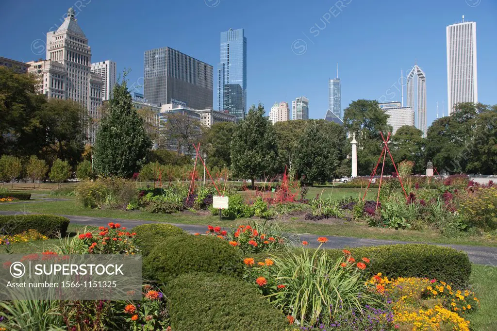 Gardens Downtown Skyline Grant Park Chicago Illinois USA