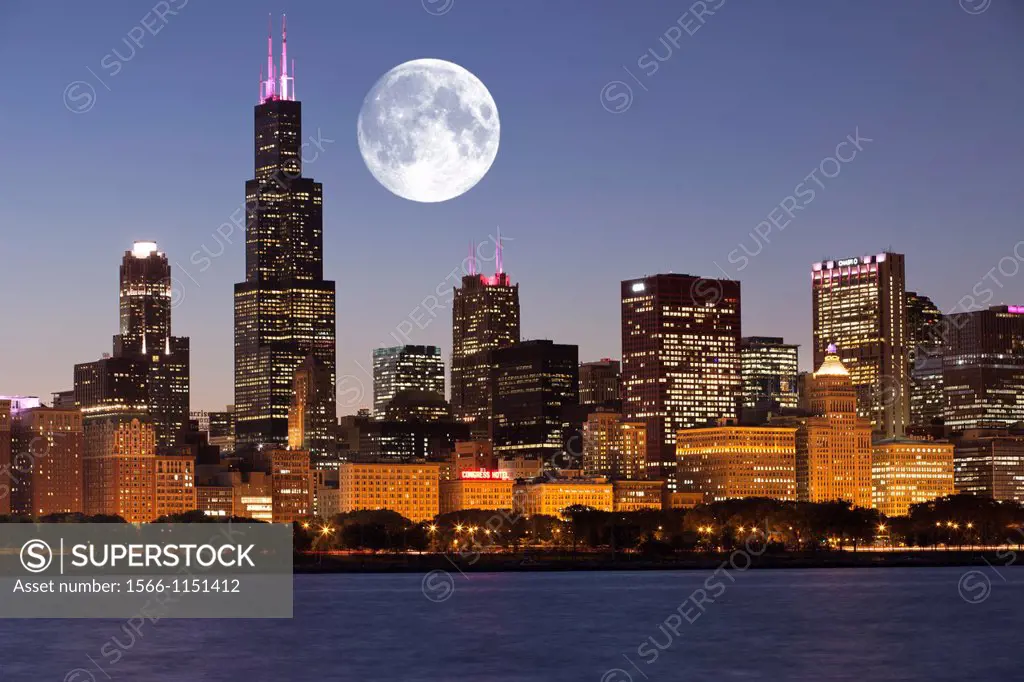Willis (Sears) Tower Lake Shore Skyline Downtown Chicago Illinois USA