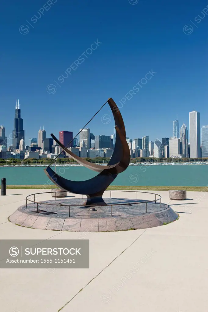 Sundail Adler Planetarium Lakeshore Skyline Downtown Chicago Illinois USA