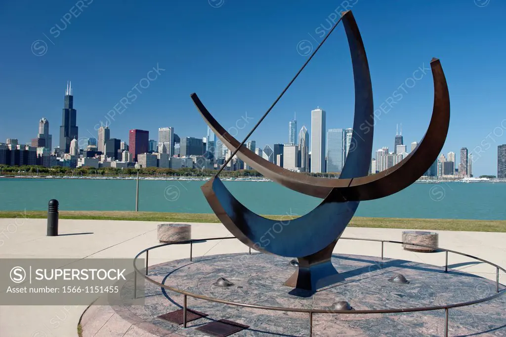Sundail Adler Planetarium Lakeshore Skyline Downtown Chicago Illinois USA