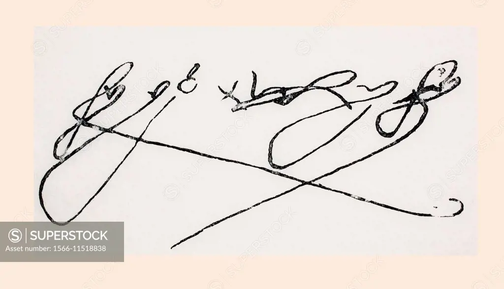 Signature of Ferdinand II of Aragon, Ferdinand the Catholic, 1452 - 1516. King of Sicily and Aragon and king consort of Castile and Léon as Ferdinand ...