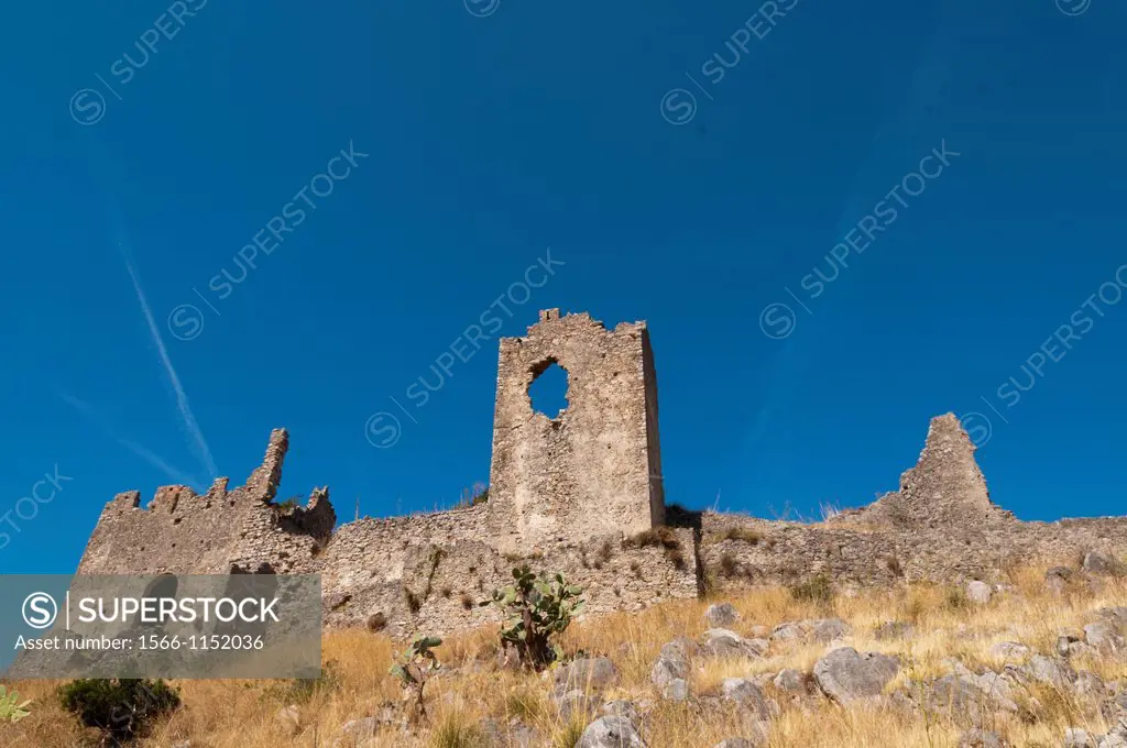 Italy, Calabria, Cirella  Remains of old 9th century town on the hilltop above the new town