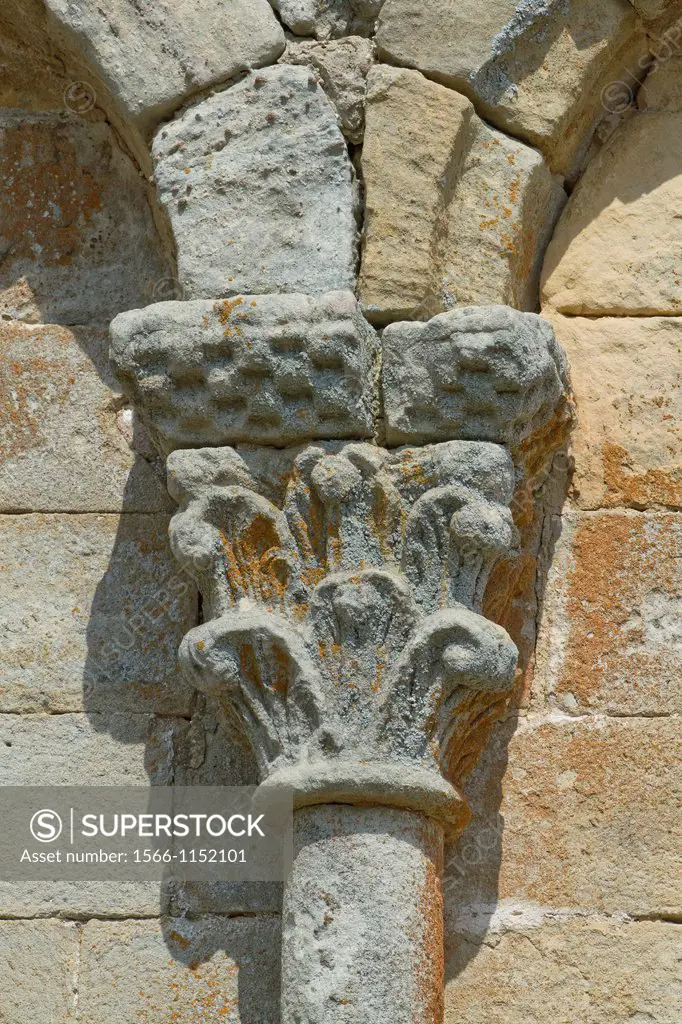 Detail of decorative motif of San Pedro collegiate, in Cervatos village, Campoo de Enmedio, considered as one of the most important romanesque churche...