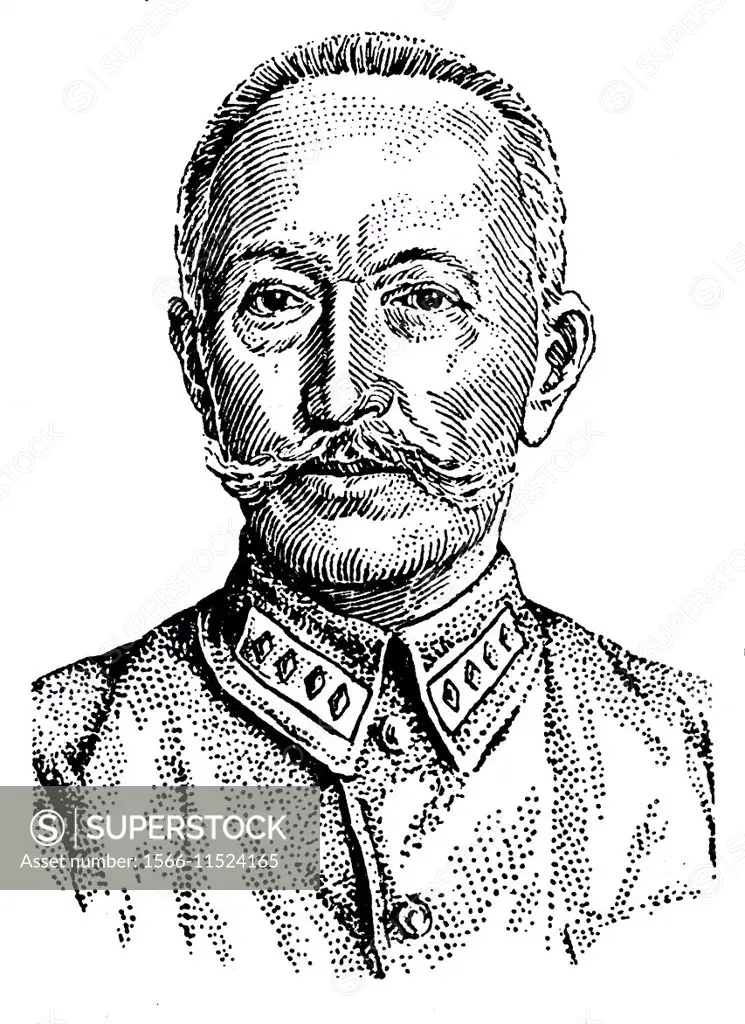 Aleksei Brusilov (1853-1926), Russian cavalry general, illustration from Soviet encyclopedia, 1927.