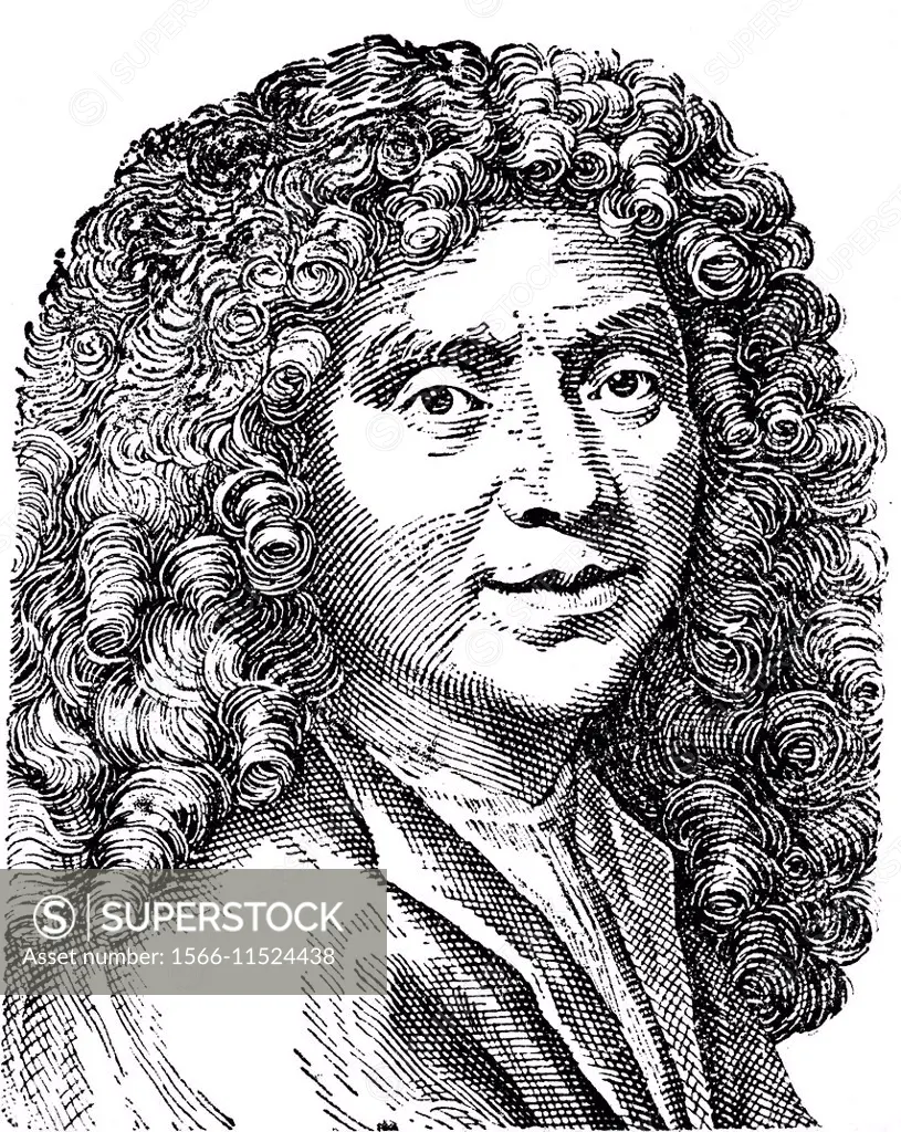 Jean-Baptiste Moliere (1622-1673), French playwright and actor, illustration from Soviet encyclopedia, 1938.