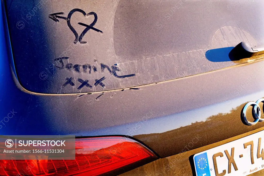 Love message on a car, Dordogne, Aquitaine, France