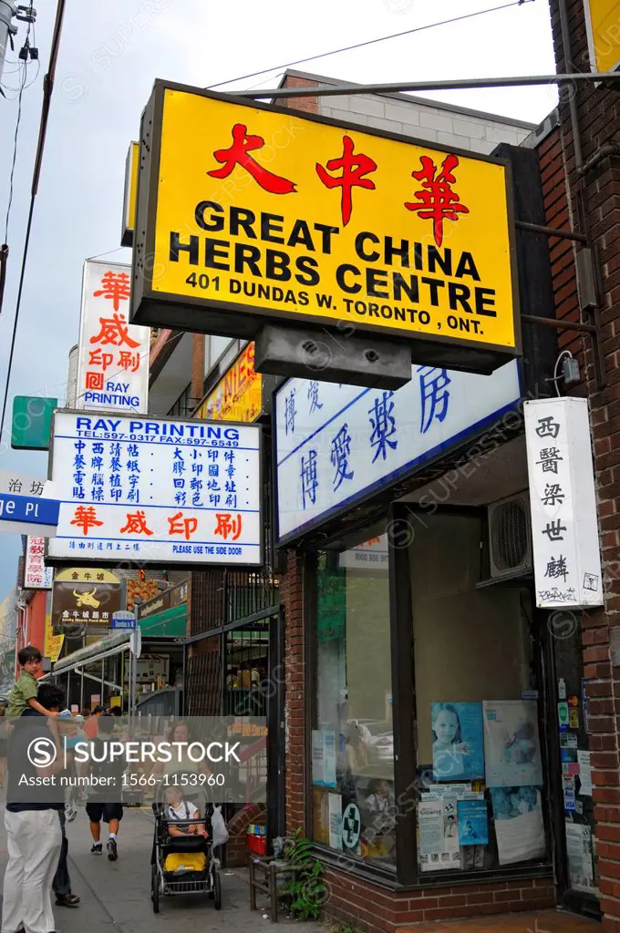 Food Vendors Chinatown Spadina Avenue Toronto Ontario Canada with colorful signs