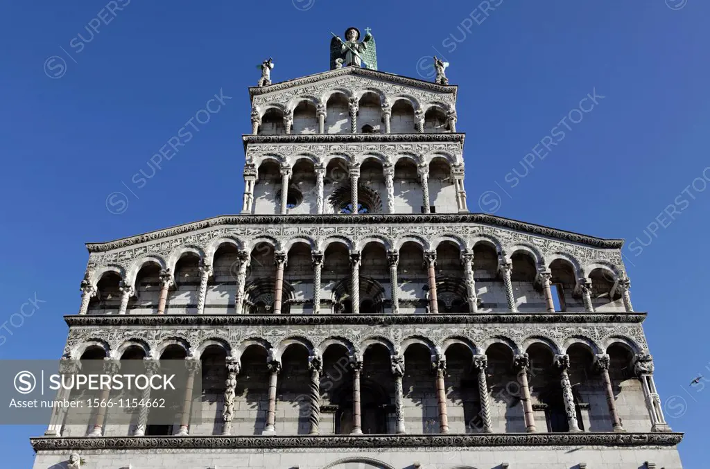 The facade of Church of San Michele in Foro, Lucca, Italy