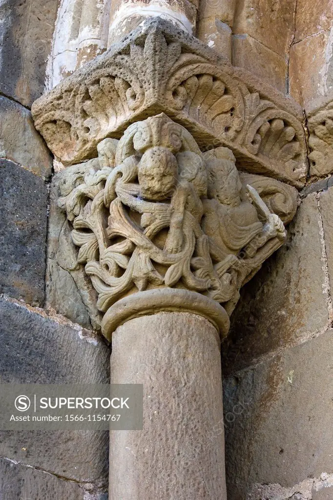 Capital in the Monastery Castle Loarre - Romanesque Style - Huesca province - Hoya de Huesca - Aragon - Spain - Europe