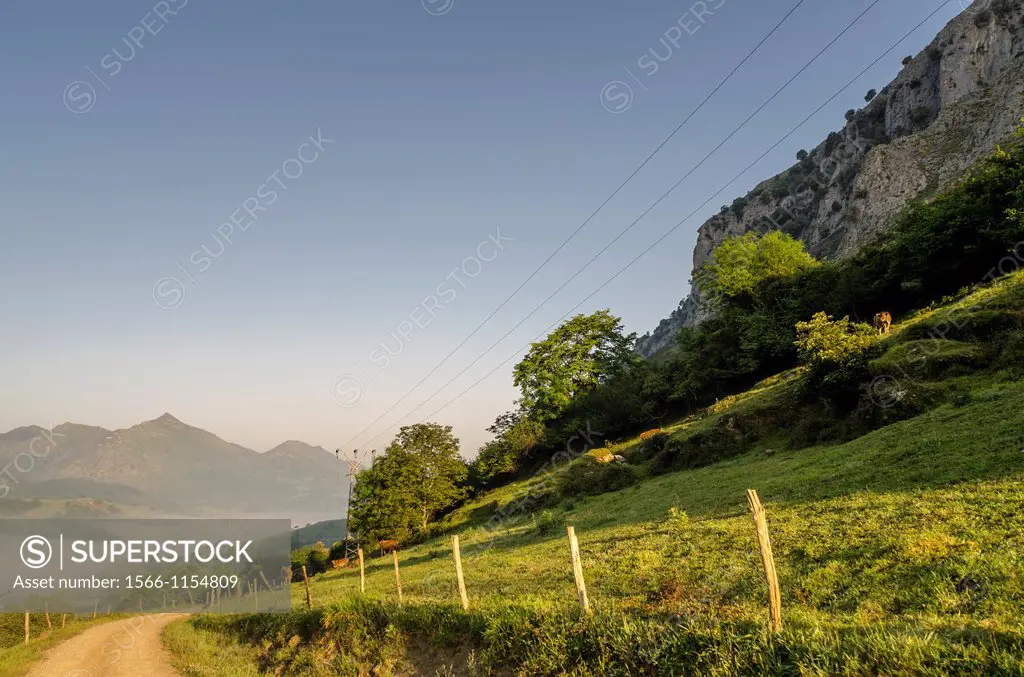 Cortines valley views with foggy background, Asturias, Spain