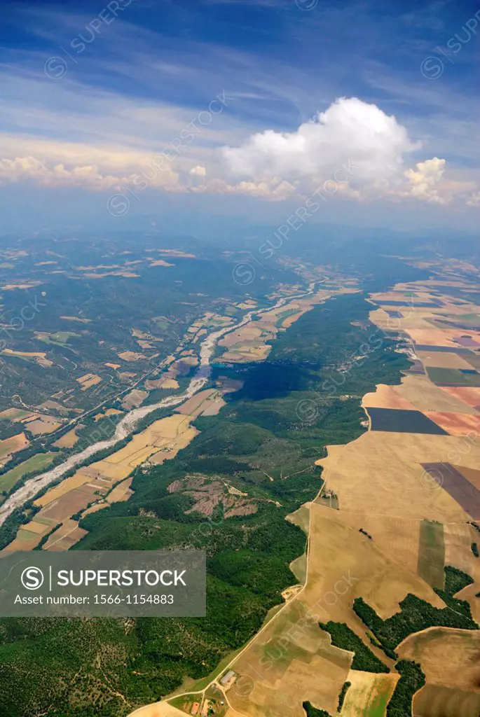 Aerial view of Val d´Asse near Brunet, Plateau de Valensole, Alpes de Haute Provence, France