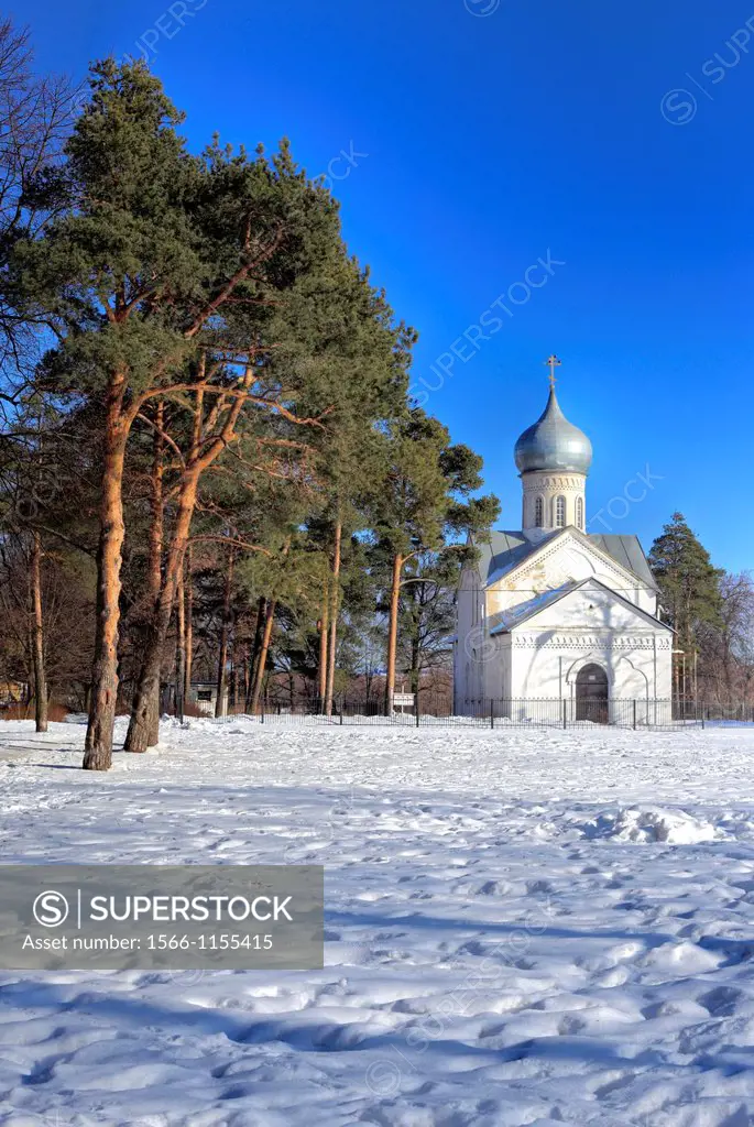 Winter landscape with church, Veliky Novgorod, Novgorod region, Russia