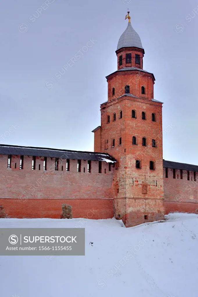 Walls and towers of Novgorod Kremlin, Veliky Novgorod, Novgorod region, Russia