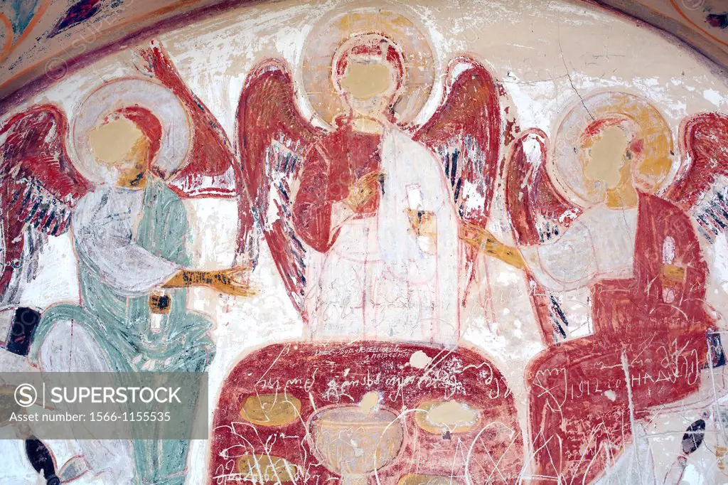 Holy Trinity, mural painting 13th century, David Gareja monastery, Kakheti, Georgia