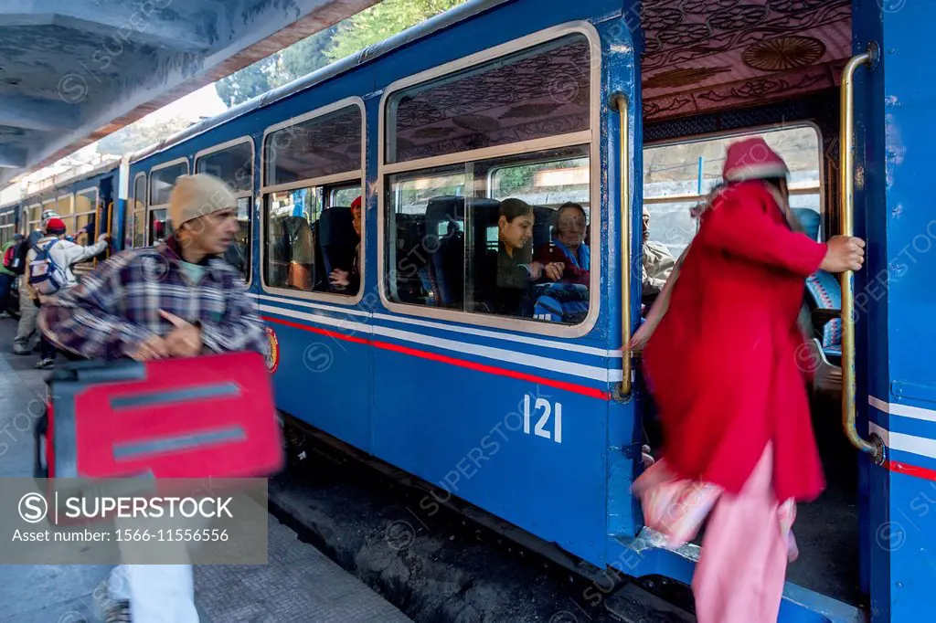 Passengers Boarding The Darjeeling Himalayan Railway (aka The Toy Train) Darjeeling, West Bengal, India.