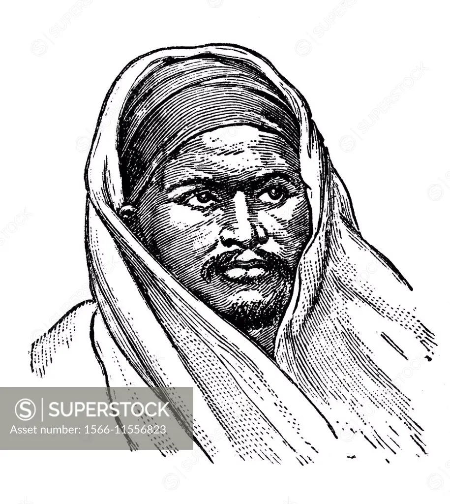 Berber man in traditional dress, illustration from Soviet encyclopedia, 1926.