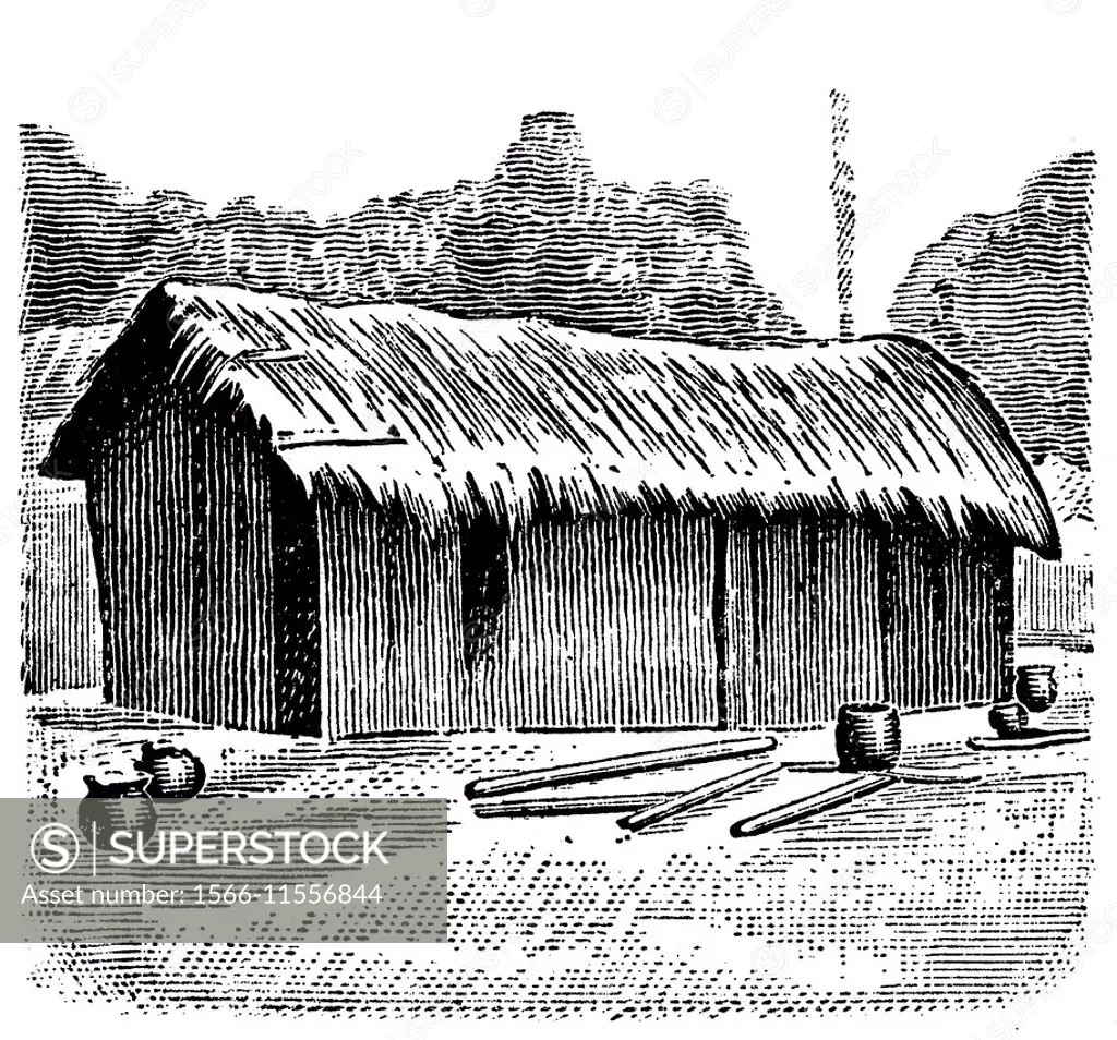 West African traditional house, illustration from Soviet encyclopedia, 1926.