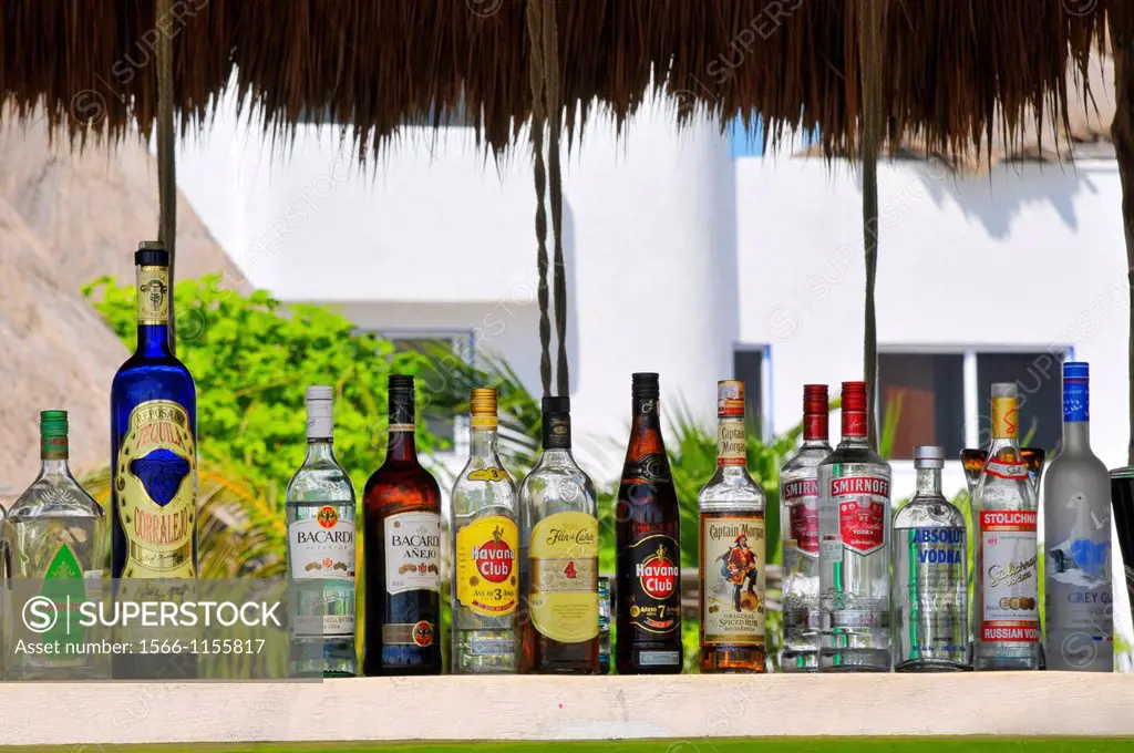 Liquor display Costa Maya Mexico Beach Caribbean Cruise Ship Port
