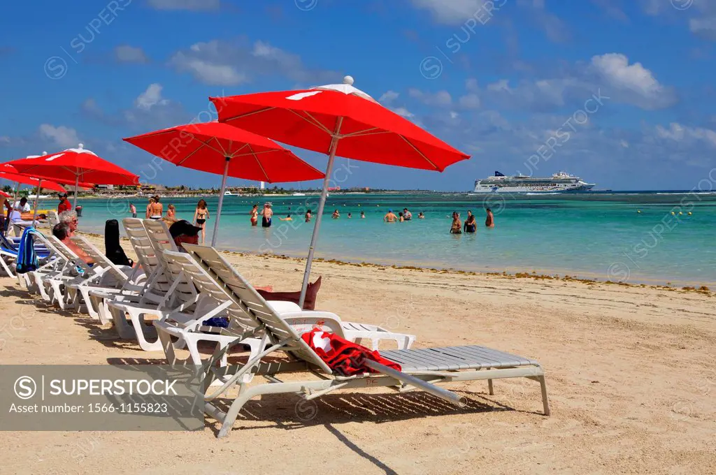 Red Umbrellas Costa Maya Mexico Beach Caribbean Cruise Ship Port