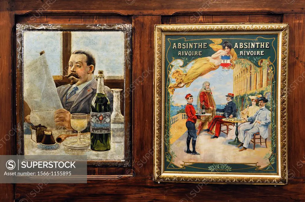 advertising billboard for absinthe, town Museum of Pontarlier, Doubs departement, Franche-Comte region, France Europe