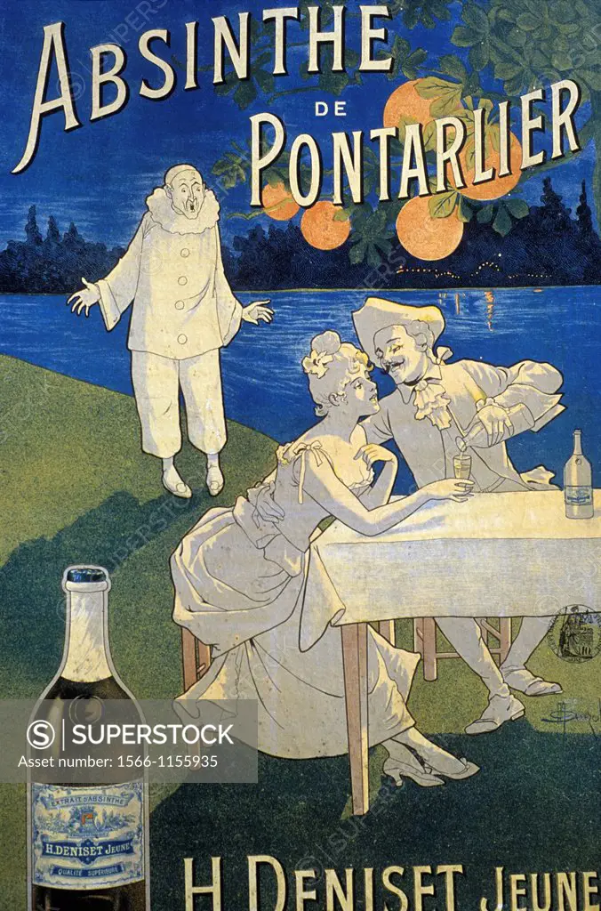 advertising poster for Absinthe de Pontarlier, collection of the distillery Pierre Guy, Doubs departement, Franche-Comte region, France Europe