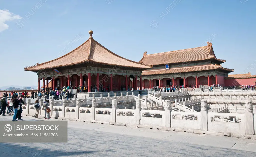 Hall of Central Harmony (Zhonghedian) and Hall of Preserving Harmony (Baohedian) in Forbidden City, Beijing, China.