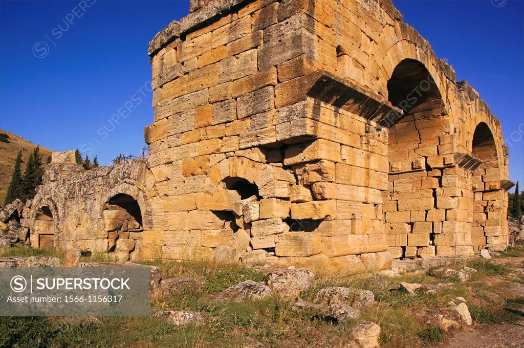 Turkey- Christian Basilica (former Roman Baths) at Hierapolis Greek: ep ´sacred city´ was an ancient Greco-Roman city in Phrygia located on hot spring...