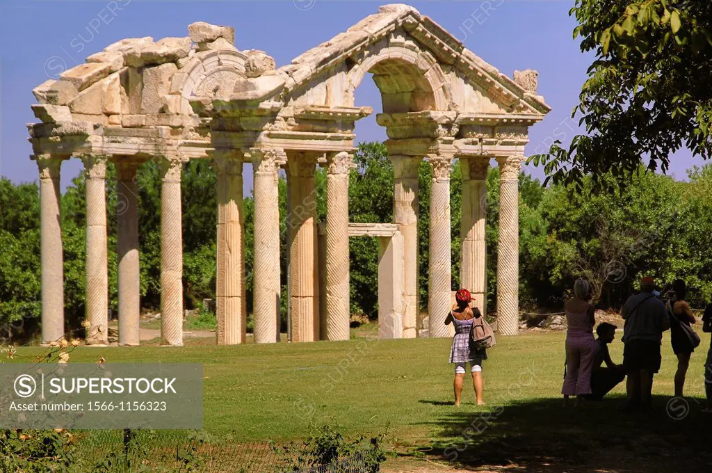 Tetrapylon at Aphrodisias. Aphrodisiás was a small city in Caria, on the southwest coast of Asia Minor. Its site is located near the modern village of...
