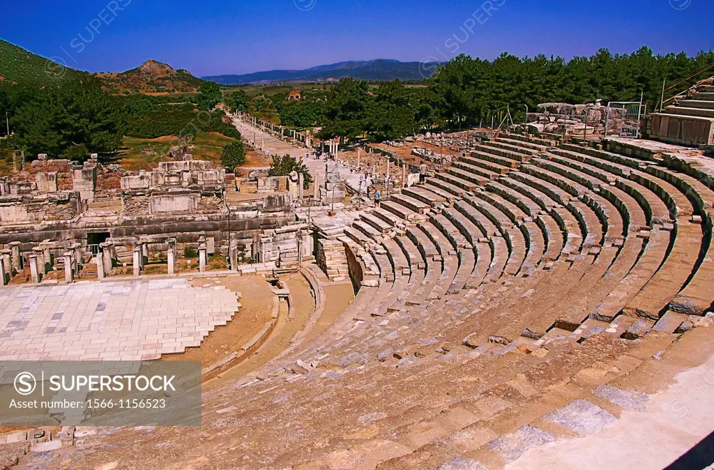 Turkey- Grand Theatre and ´Arcadiane´ street to the sea at Ephesus, Ancient Greek fes, Ephesos, Turkish Efes, was an ancient Greek city, and later a m...