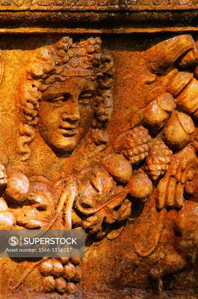 Detail of a sarcophagus at Aphrodisias. Aphrodisiás was a small city in Caria, on the southwest coast of Asia Minor. Its site is located near the mode...