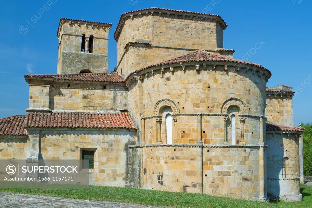 Overview of Santa Cruz collegiate, in Socobio, Castañeda  It is considered as one of the most important romanesque churches of Cantabria and declarate...