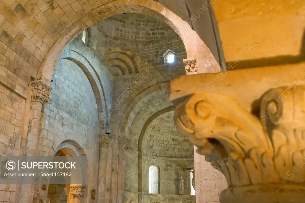 Detail in the inside of Santa Cruz collegiate, in Socobio, Castañeda  It is considered as one of the most important romanesque churches of Cantabria a...