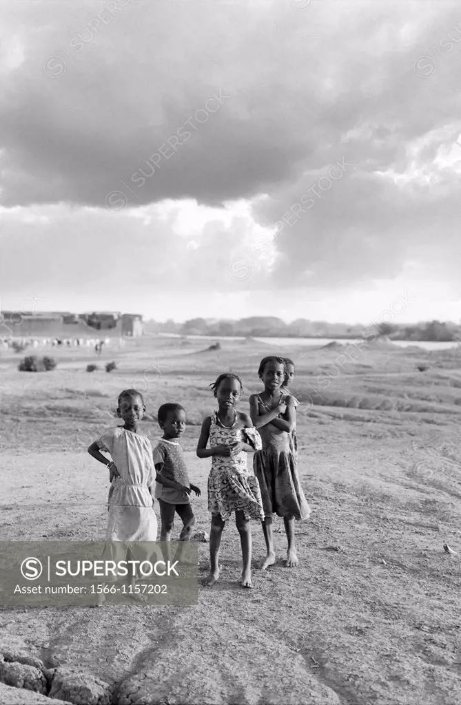 Group of kids outside a village next to the Lake Tchad, N´djamena, Chad, Central Africa