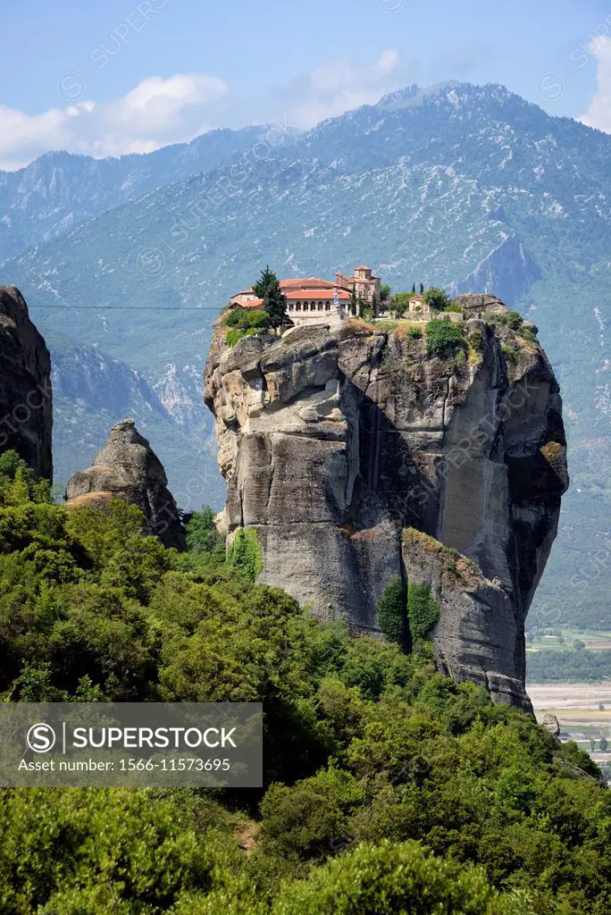 Greek orthodox monastery of the Holy Trinity (Agia Triada). Greece, Central Greece, Thessaly, Meteora monasteries complex, listed as World Heritage by...