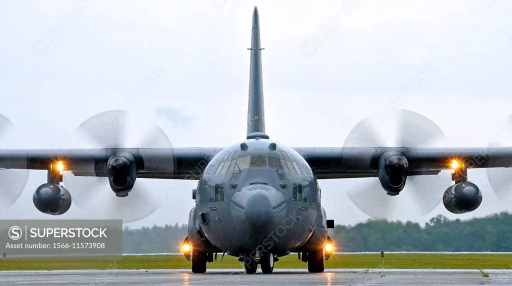 A C-130 Hercules taxis on the flightline July 14, 2014, at Westover Air Reserve Base, Mass. The C-130 crew picked up 12 Airmen assigned to the 439th A...