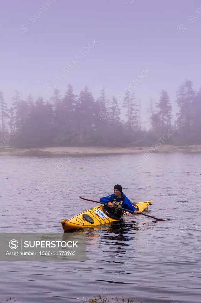 A lone kayaker in bad weather, Halifax, Nova Scotia, Canada