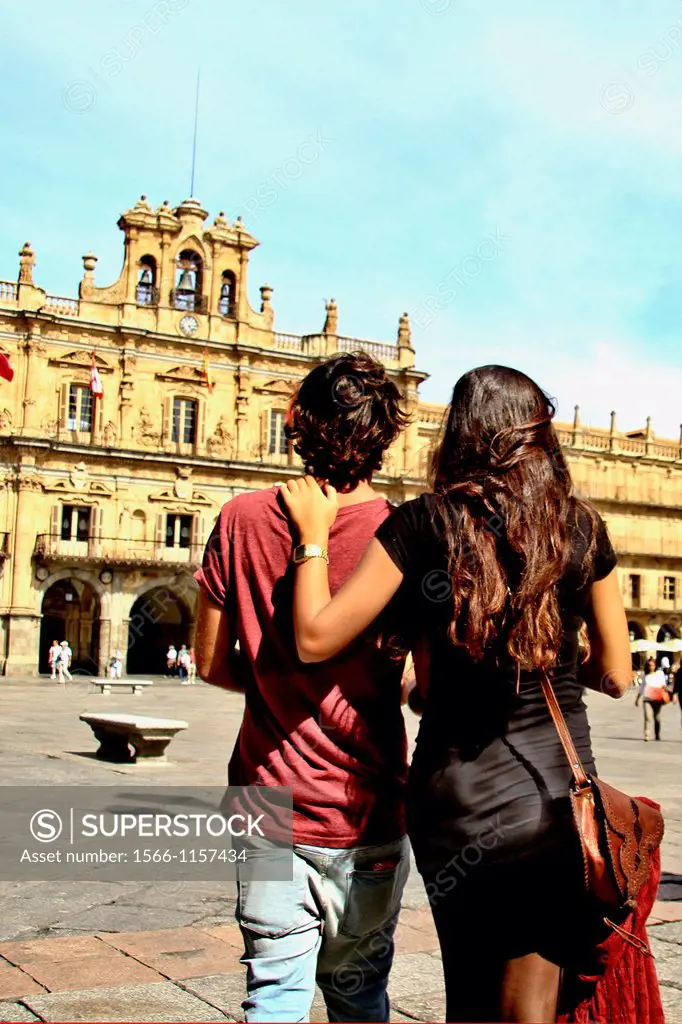 Couple in the Plaza Mayor  Main Square, by Alberto Churriguerra, Salamanca, Spain
