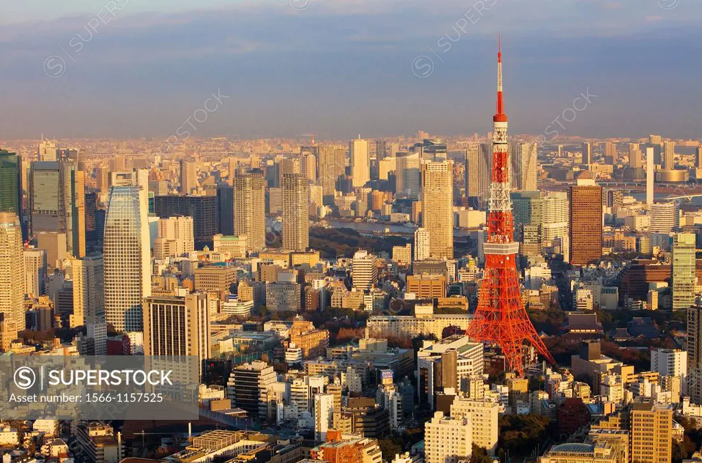 skyline of Tokyo  At right tokyo tower Tokyo, Japan, Asia