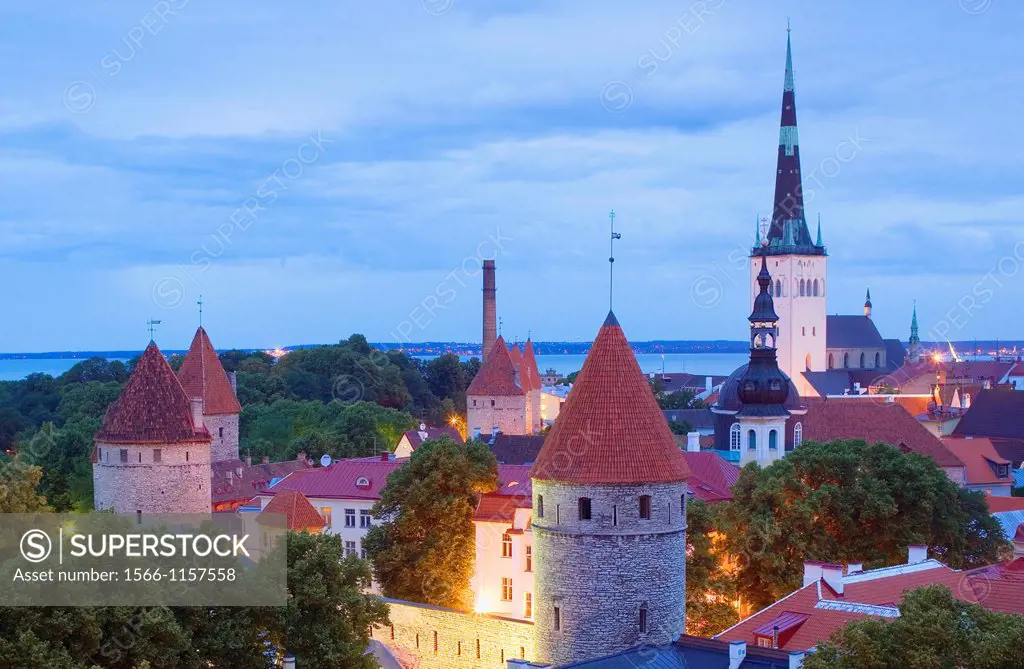 elevated view with St Olaf´s Church from Toompea district,Tallinn, Estonia