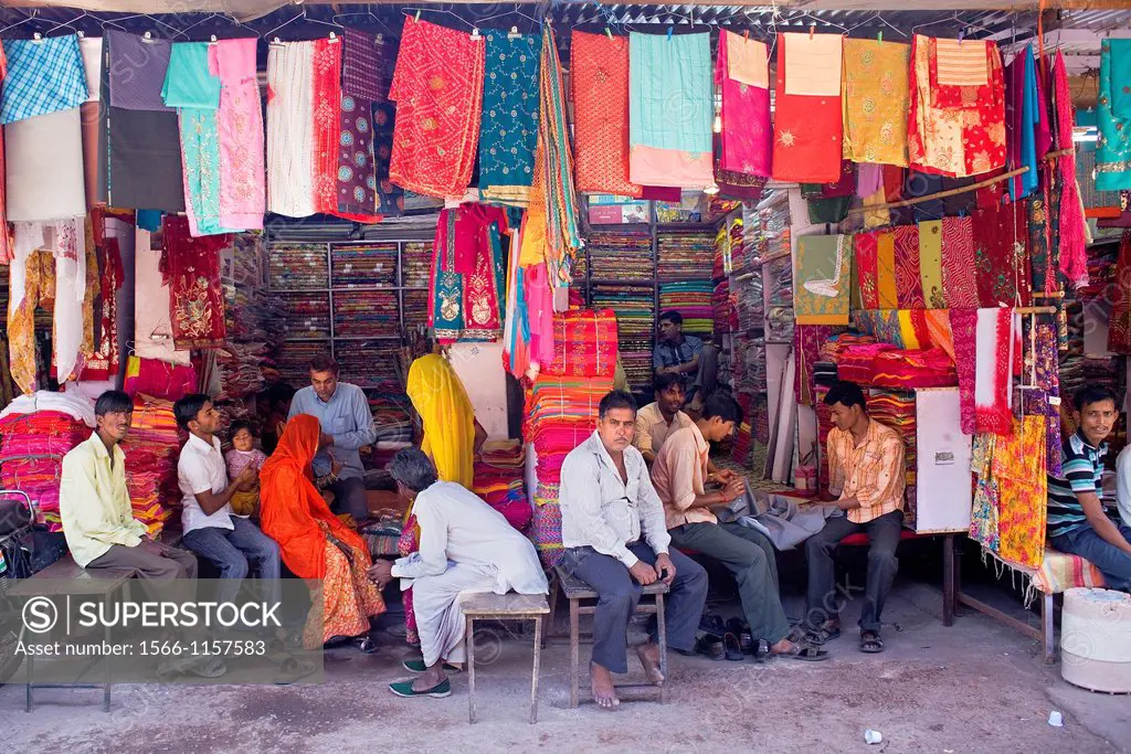 Vendor and customer in Clothing store,Sardar Market,Jodhpur, Rajasthan, India