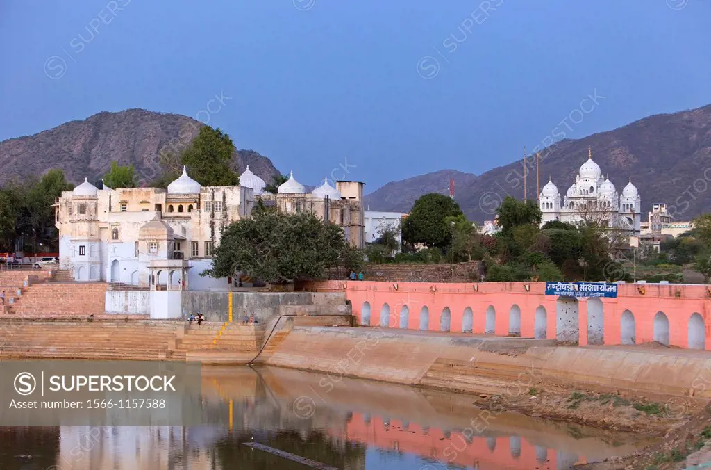 Temples along a lake, holy lake,pushkar, Rajasthan, india