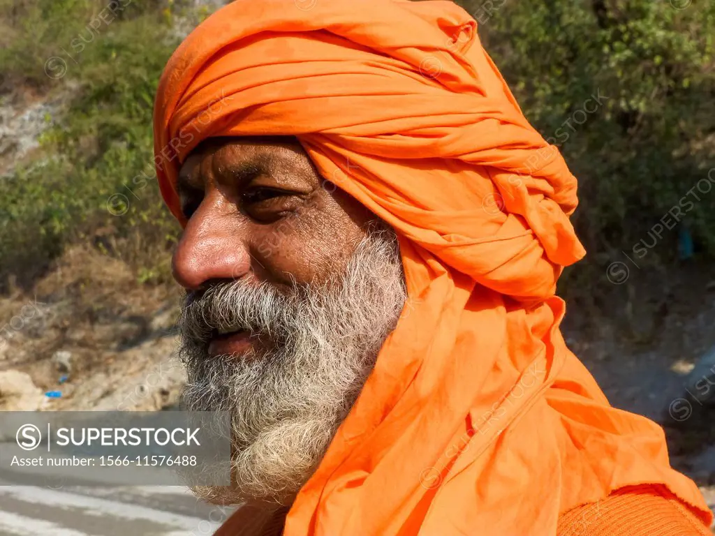 portrait of old man with beard, rishikesh, india