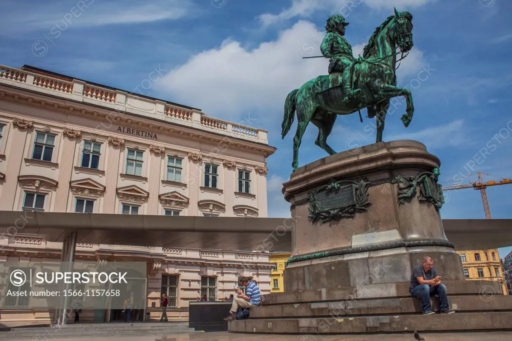 Equestrian statue Albrecht Monument and Albertina Palace museum, Vienna, Austria, Europe