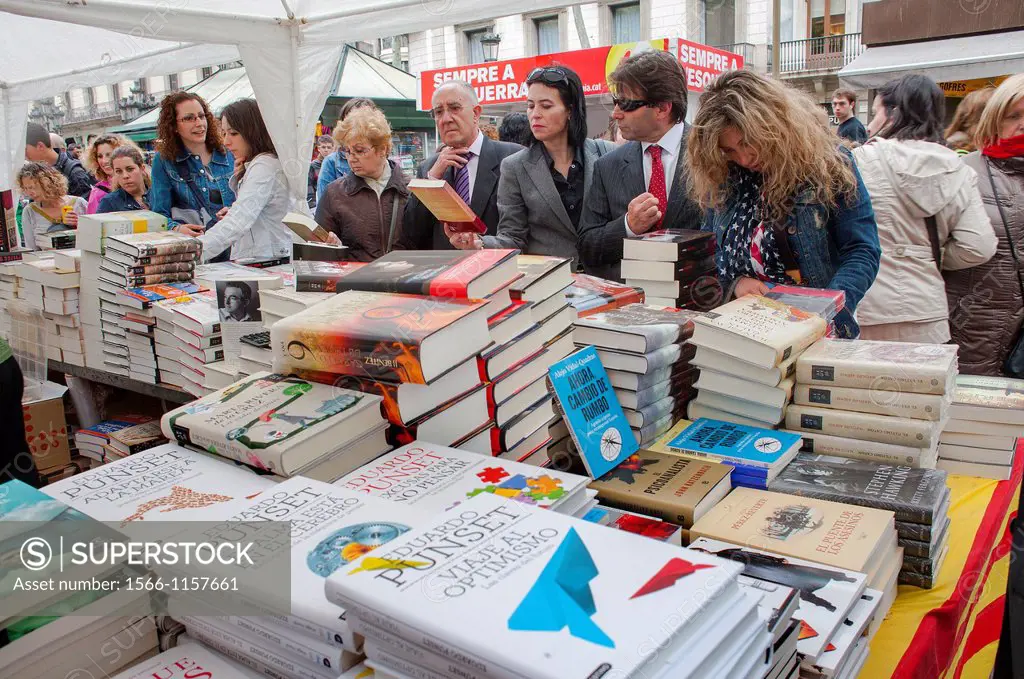 Book stall in La Rambla, Sant Jordi´s Day April 23rd ,Barcelona, Catalonia,Spain