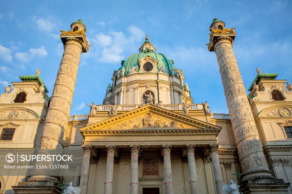 Karlskirche, St  Charles Borromeo church by Fischer von Erlach in Karlsplatz, Vienna, Austria, Europe